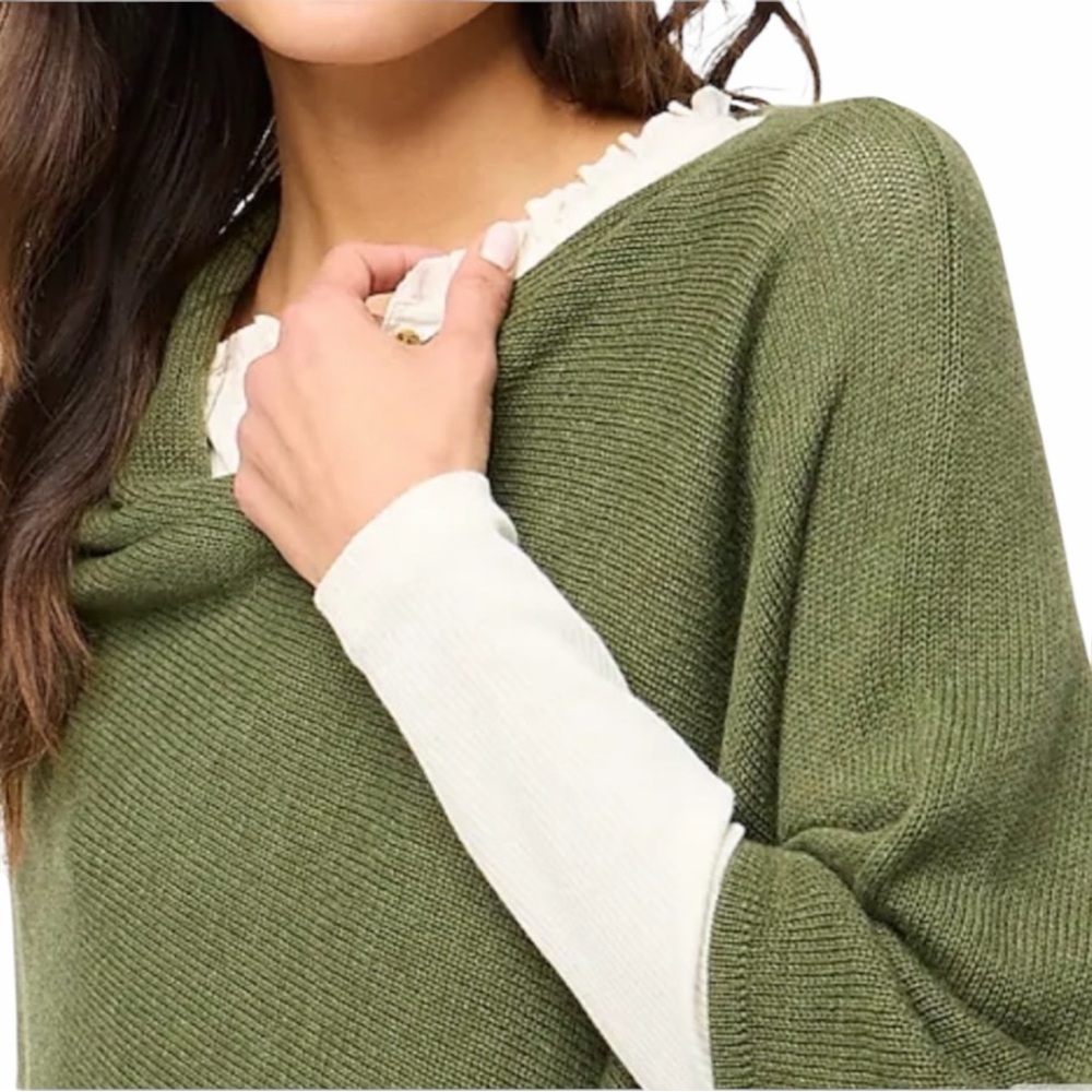 NWT J. Crew Cotton-Blend Triangle Sweater Poncho - Tyrol/OS - Picture 5 of 10